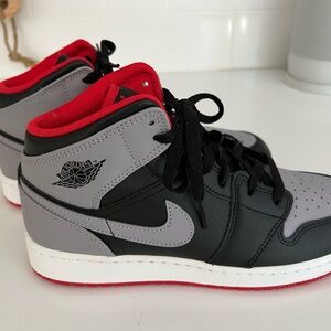 Air Jordan 1 Mid Black Grey Red Sneakers